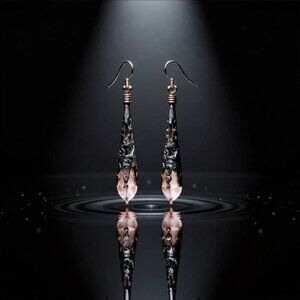 Ultra Feminine! Extra Long! Copper Filigree & Pastel Pink Dangle Earrings